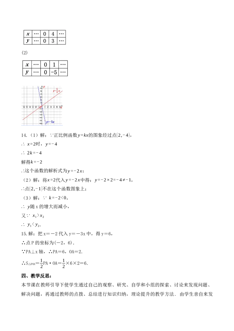19.2.2正比例函数的图象与性质（第二课时）（教学设计）-（人教版）_初中数学_八年级数学下册（人教版）_最新教学设计