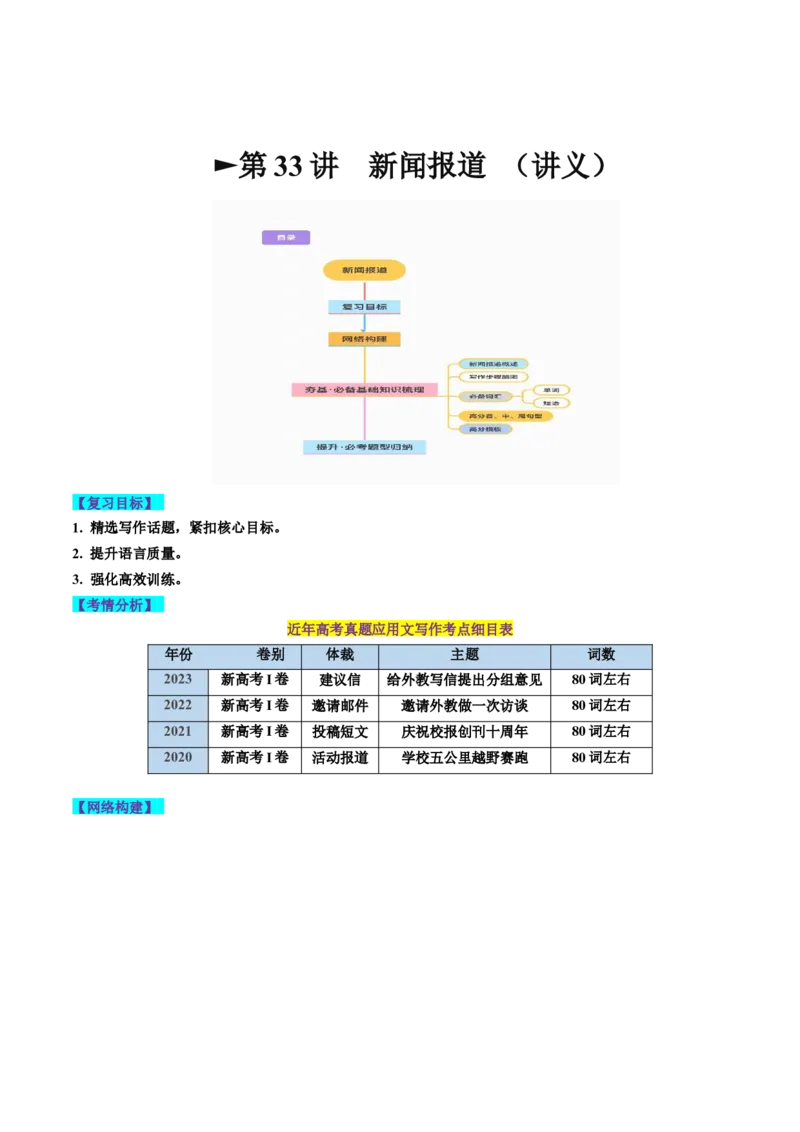 第33讲应用文写作之新闻报道（讲义）-2024年高考英语一轮复习讲练测（新教材新高考）（解析版）_3.2025英语总复习_2024年新高考资料_1.2024一轮复习_第一-六部分