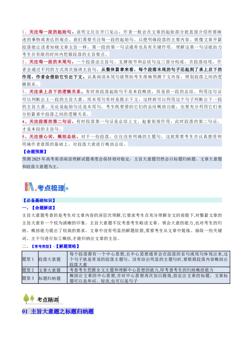 考点27阅读理解之主旨大意题（核心考点精讲精练）-备战2025年高考英语一轮复习考点帮（新高考通用）（原卷版)_3.2025英语总复习_2025年新高考资料_一轮复习