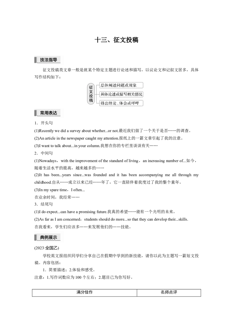 第一章　十三、征文投稿_3.2025英语总复习_2025年新高考资料_一轮复习_2025高考大一轮复习讲义+课件（完结）_2025高考大一轮复习英语（人教版）_进阶写作_第一章　应用文写作