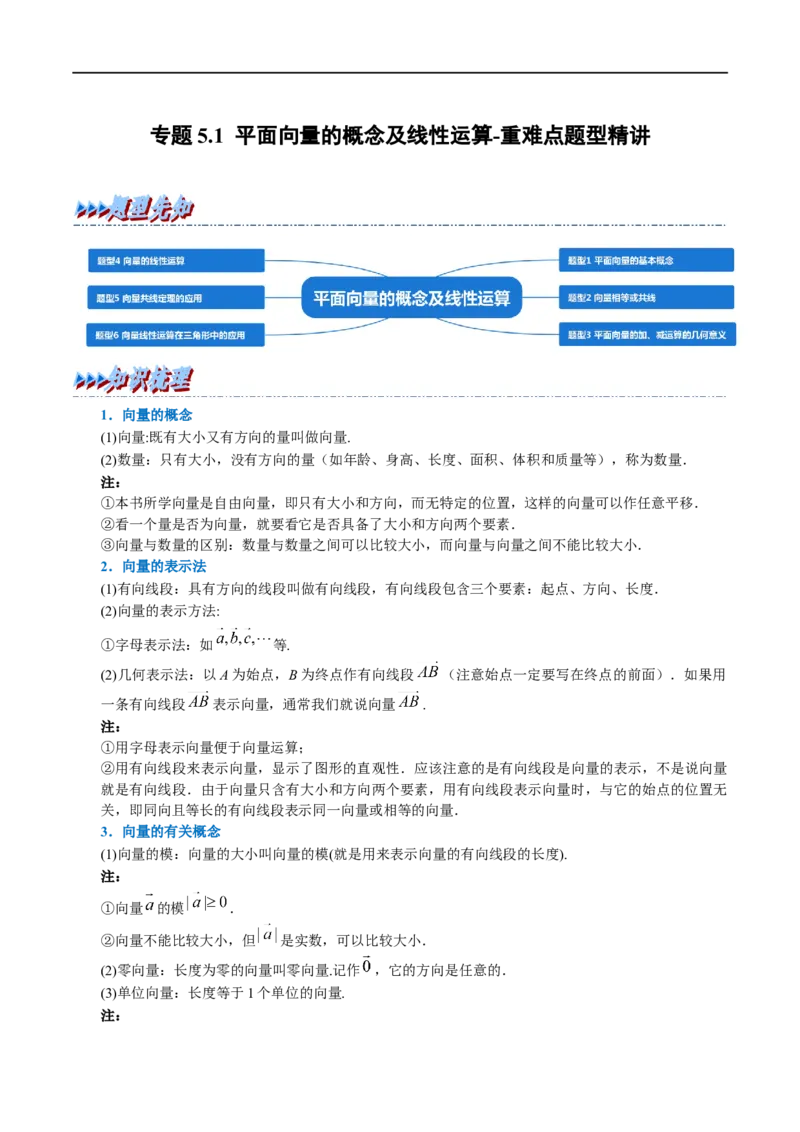 专题5.1平面向量的概念及线性运算-重难点题型精讲（举一反三）（新高考地区专用）（原卷版）_2.2025数学总复习_2023年新高考资料_一轮复习