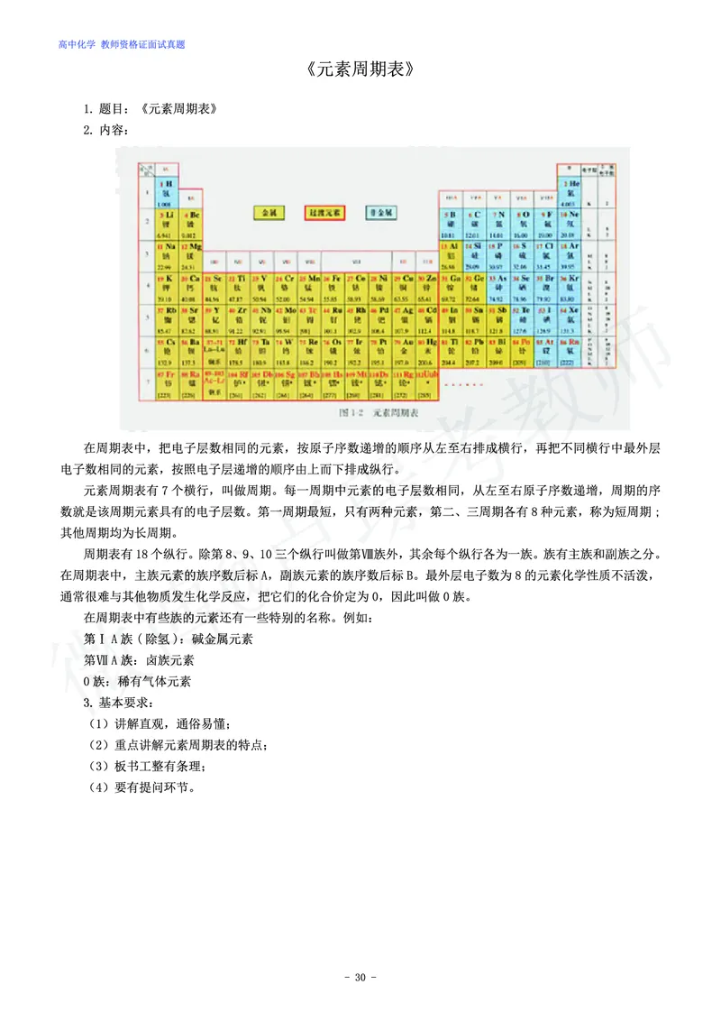 高中化学教师资格证面试练习题_教资初高中_教资面试2025教资面试备考资料合集_教资面试资料合集_4、教资面试真题汇总_学科面试真题及答案_卢姨汇总版