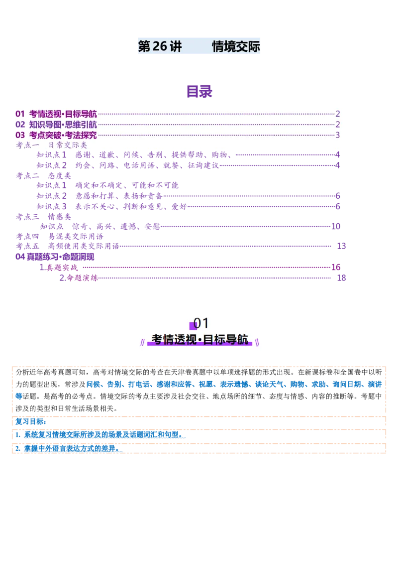 第26讲情境交际（讲义）（解析版）_3.2025英语总复习_2025年新高考资料_一轮复习_2025年高考英语一轮复习讲练测（新教材新高考，含2024年高考真题）_语法
