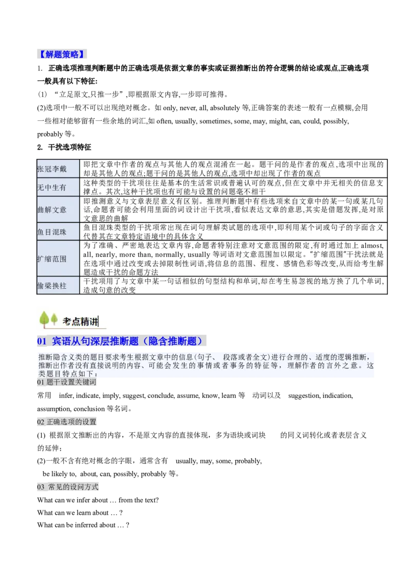 考点26阅读理解之推理判断题（核心考点精讲精练）-备战2025年高考英语一轮复习考点帮（新高考通用）（原卷版）)_3.2025英语总复习_2025年新高考资料_一轮复习