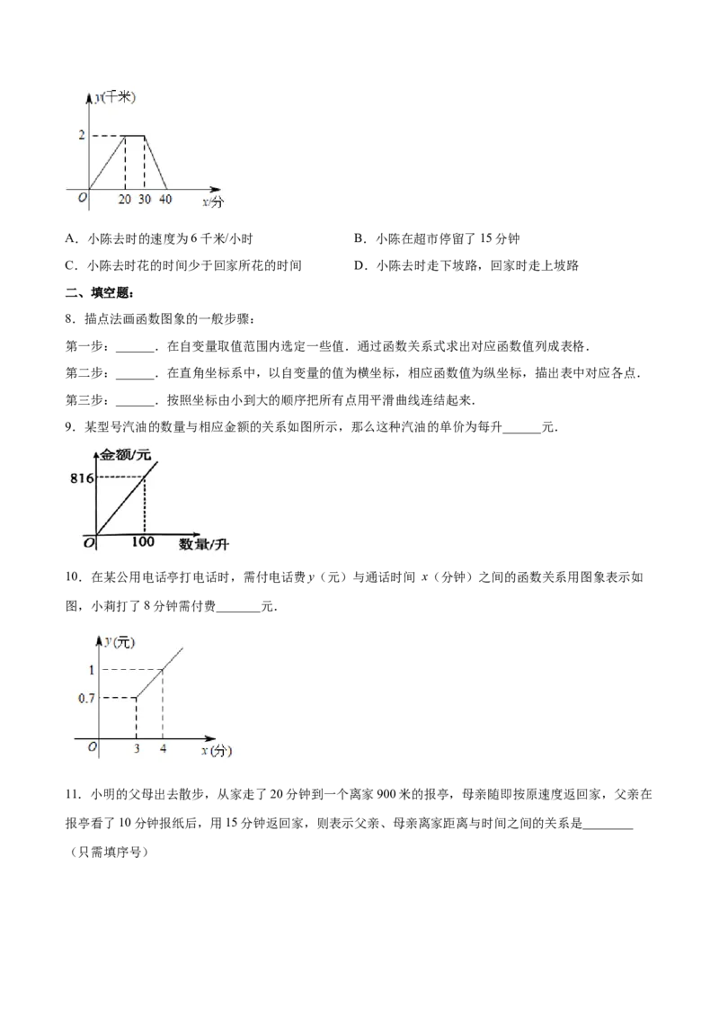 19.1.3函数的图象（分层作业）-（人教版）（原卷版）_初中数学_八年级数学下册（人教版）_分层作业