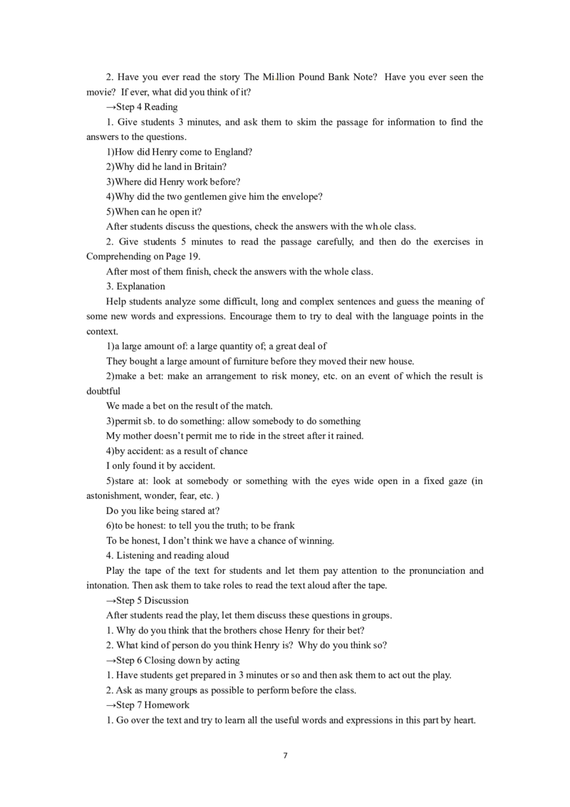 必修三Unit3TheMillionPoundBankNotePeriod1Warmingupandreading（教师帮APP备考QQ群193480576）(1)_教资初高中_教资面试2025教资面试备考资料合集_教资面试资料合集_2025教资面试资料