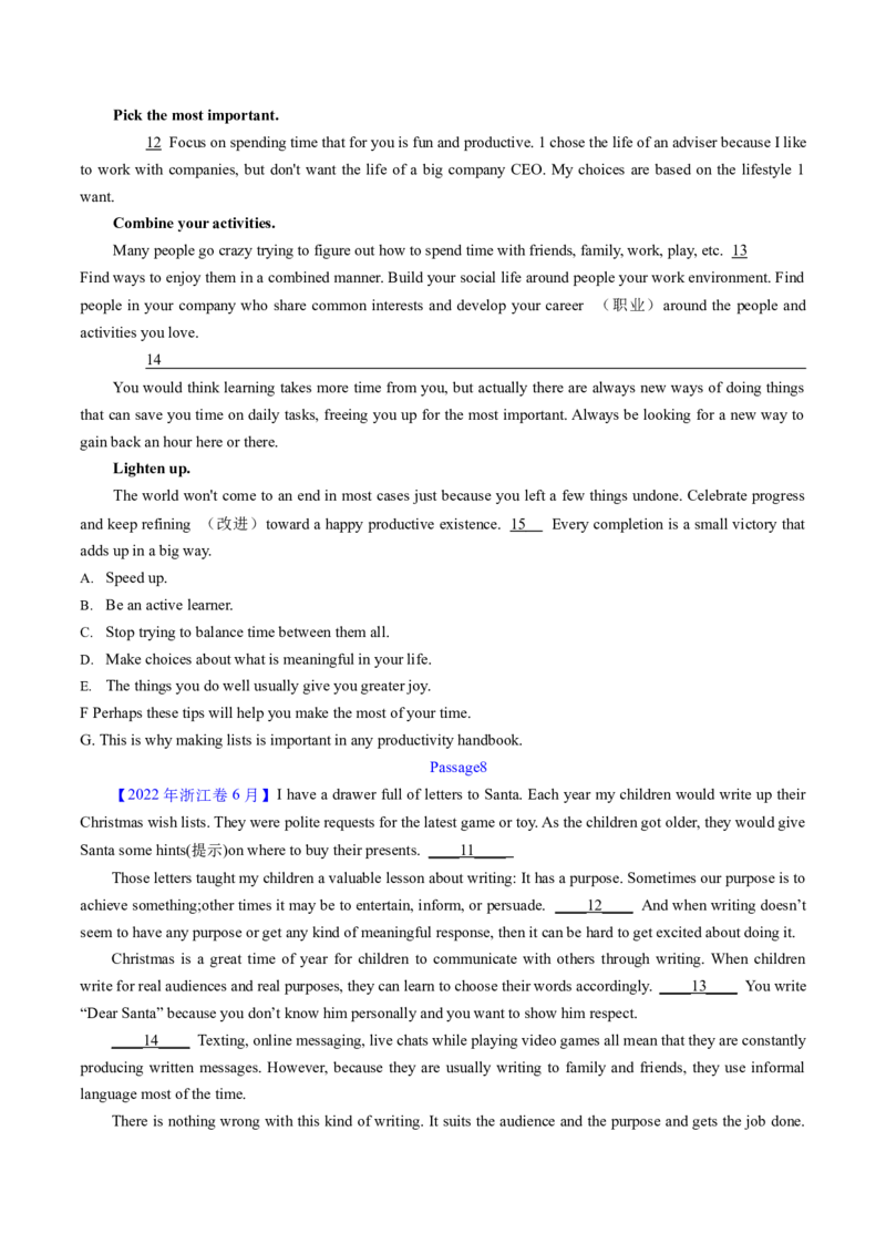 考点30阅读七选五-段中设空题（核心考点精讲精练）-备战2025年高考英语一轮复习考点帮（新高考通用）（原卷版)_3.2025英语总复习_2025年新高考资料_一轮复习