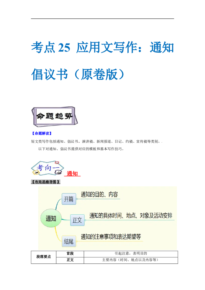 考点25应用文写作：通知、倡议书（原卷版）_3.2025英语总复习_2023年新高考资料_一轮复习_备战2023年高考英语一轮复习考点帮（新高考专用）