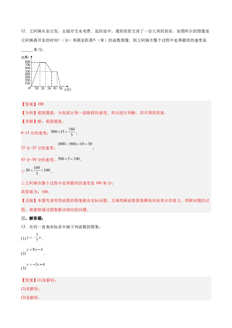 19.1.3函数的图象（分层作业）-（人教版）（解析版）_初中数学_八年级数学下册（人教版）_分层作业