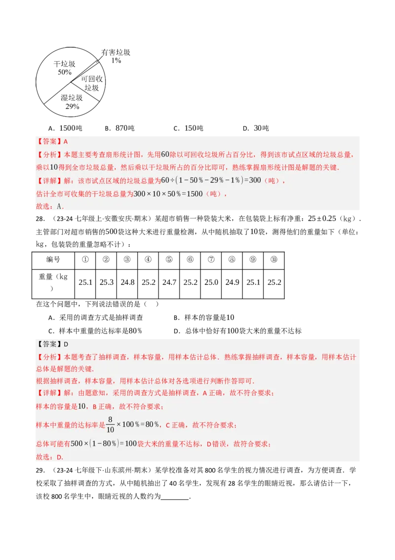 12.1统计调查（七大类型提分练）（教师版）_初中数学_七年级数学下册（人教版）_大单元教学课件+教学设计-U42