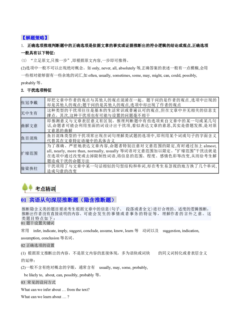 考点26阅读理解之推理判断题（核心考点精讲精练）-备战2025年高考英语一轮复习考点帮（新高考通用）（解析版）)_3.2025英语总复习_2025年新高考资料_一轮复习