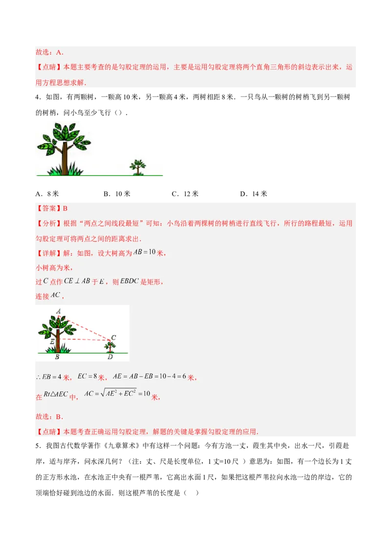 17.1.2勾股定理在实际生活中的应用分层作业（解析版）_初中数学_八年级数学下册（人教版）_分层作业