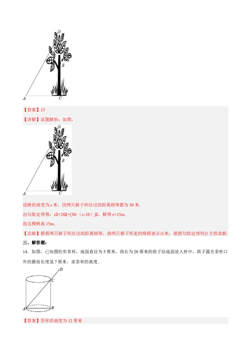 17.1.2勾股定理在实际生活中的应用分层作业（解析版）_初中数学_八年级数学下册（人教版）_分层作业