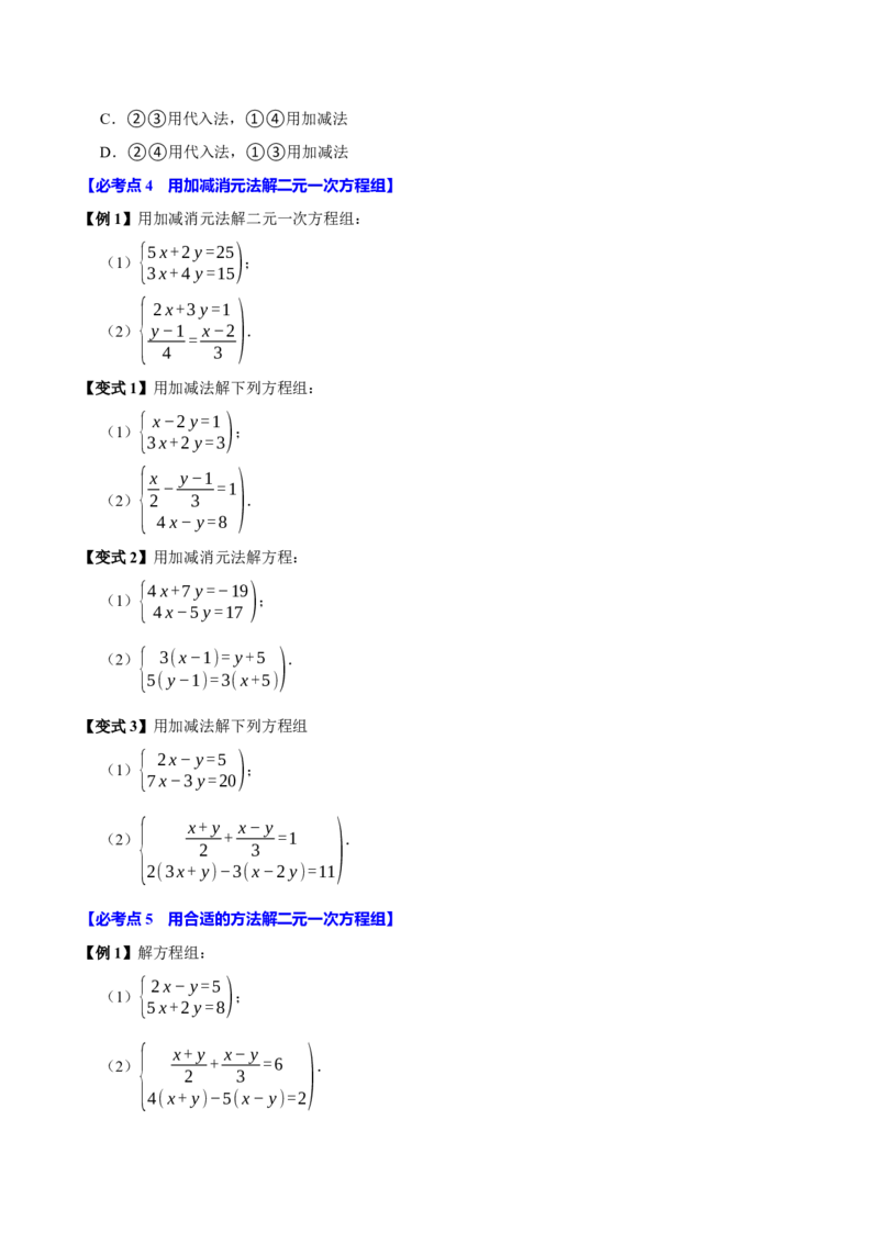 10.2解二元一次方程组（10个必考点）（必考点分类集训）（人教版2024）（学生版）_初中数学_七年级数学下册（人教版）_考点分类必刷题-U181