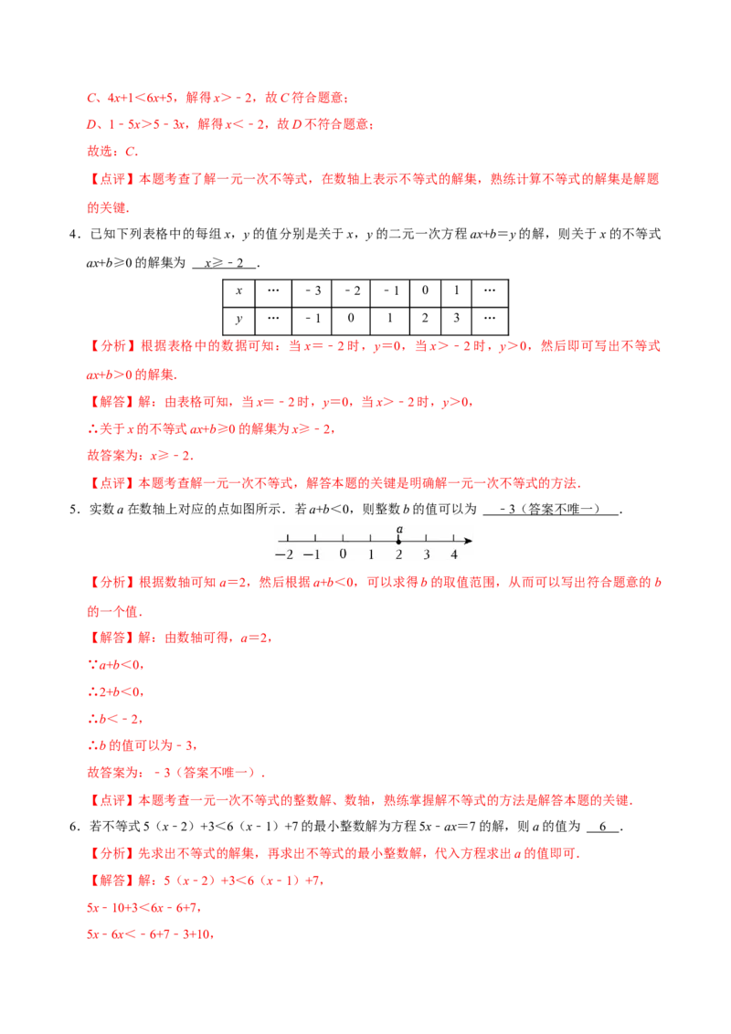11.2一元一次不等式（第1课时）（分层作业）解析版_初中数学_七年级数学下册（人教版）_分层作业