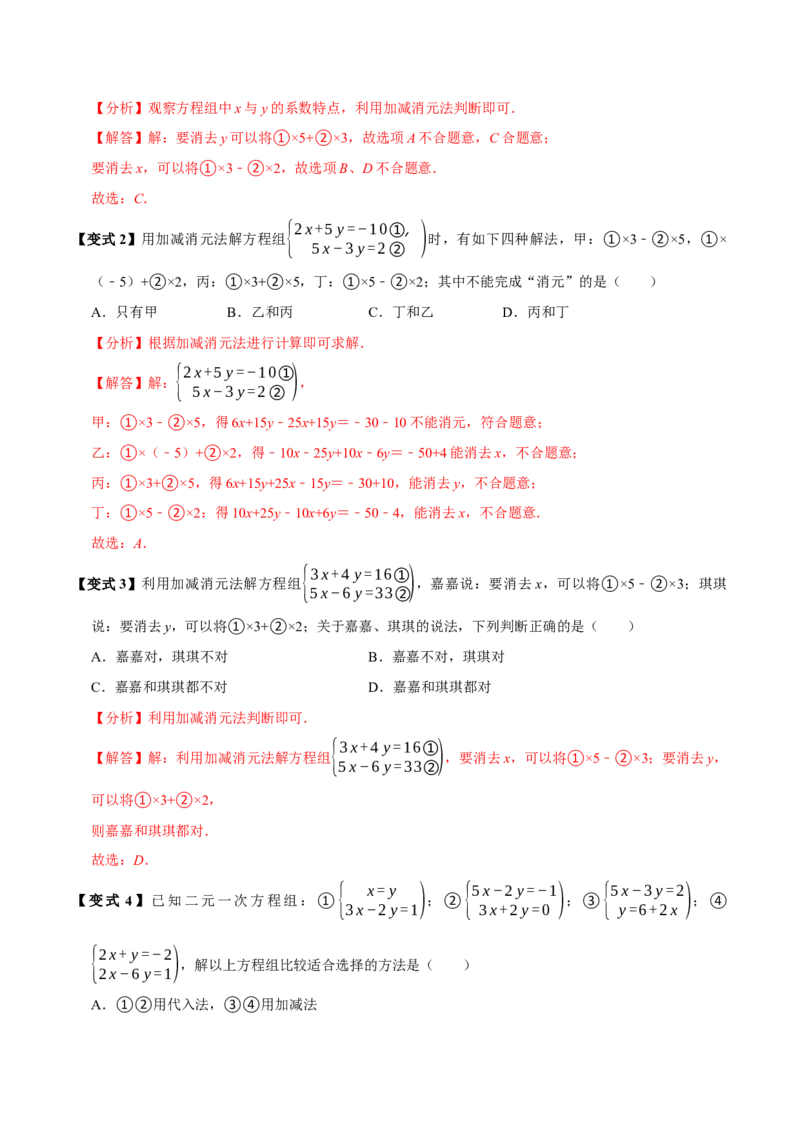 10.2解二元一次方程组（10个必考点）（必考点分类集训）（人教版2024）（教师版）_初中数学_七年级数学下册（人教版）_考点分类必刷题-U181