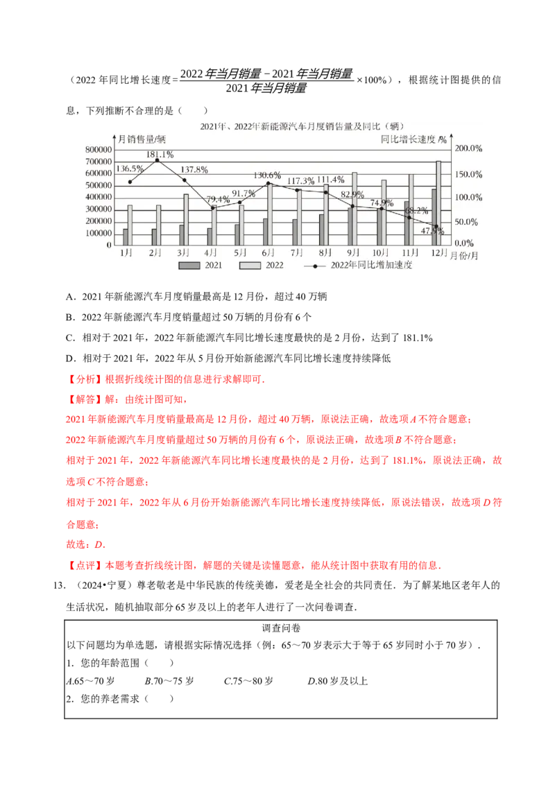 12.2.1扇形图、条形图和折线图（分层作业）解析版_初中数学_七年级数学下册（人教版）_分层作业
