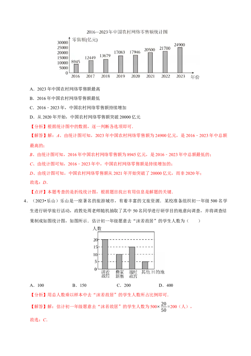 12.2.1扇形图、条形图和折线图（分层作业）解析版_初中数学_七年级数学下册（人教版）_分层作业
