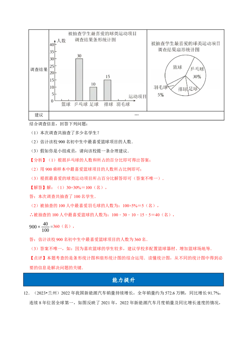 12.2.1扇形图、条形图和折线图（分层作业）解析版_初中数学_七年级数学下册（人教版）_分层作业