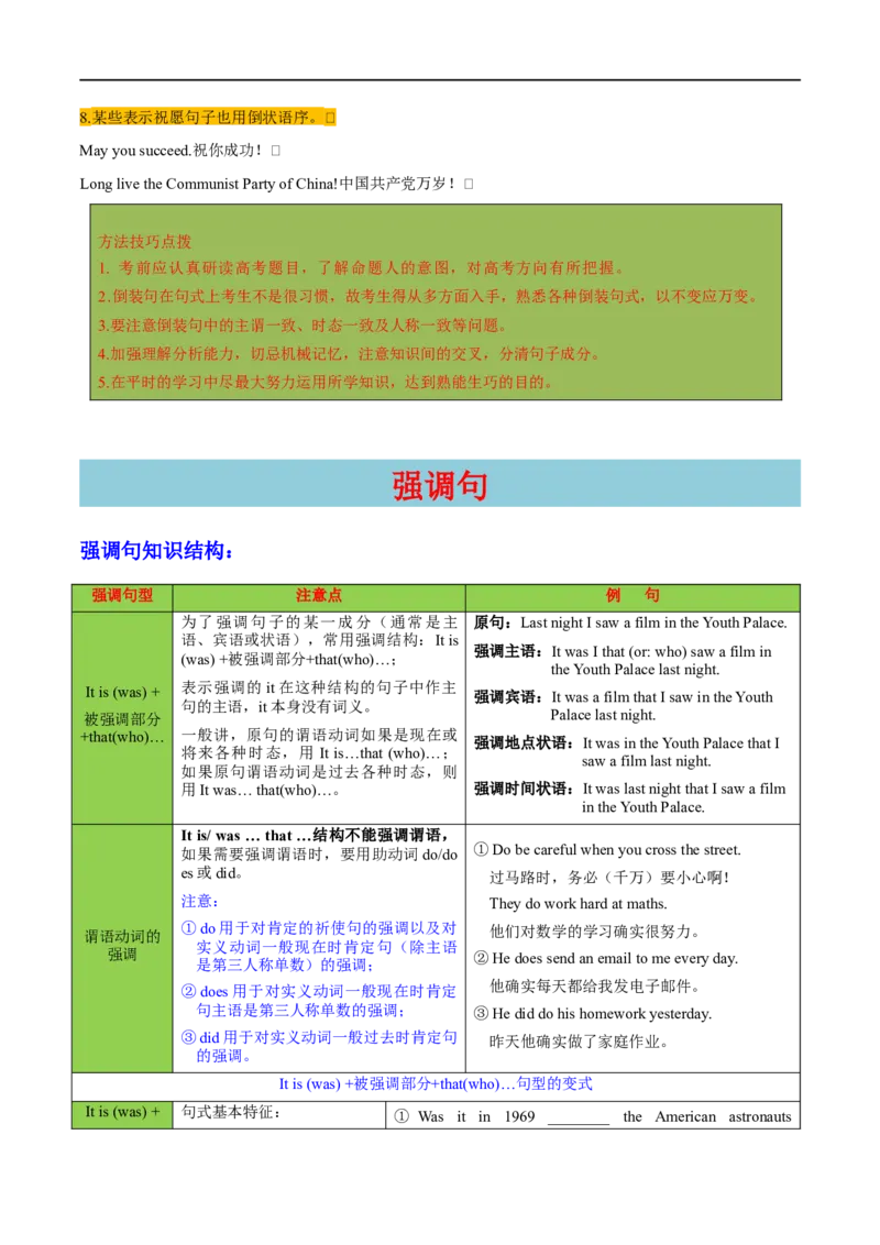 考点24倒装句和强调句-特殊句型（重难考点精讲练）（解析版）-备战2023年高考英语一轮复习考点帮（全国通用）_3.2025英语总复习_赠品通用版（老高考）复习资料_一轮复习