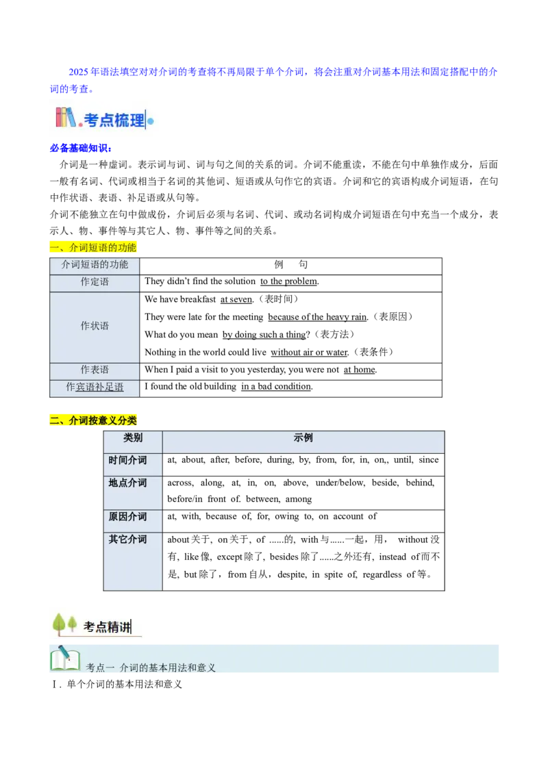 考点04介词（短语)（核心考点精讲精练）-备战2025年高考英语一轮复习考点帮（新高考通用）（原卷版）_3.2025英语总复习_2025年新高考资料_一轮复习_备战2025年高考英语一轮复习考点帮