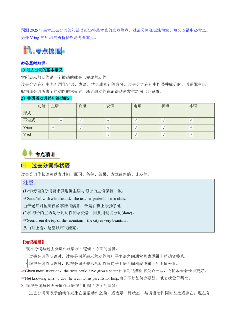 考点13过去分词（核心考点精讲精练）-备战2025年高考英语一轮复习考点帮（新高考通用）（原卷版）_3.2025英语总复习_2025年新高考资料_一轮复习_备战2025年高考英语一轮复习考点帮