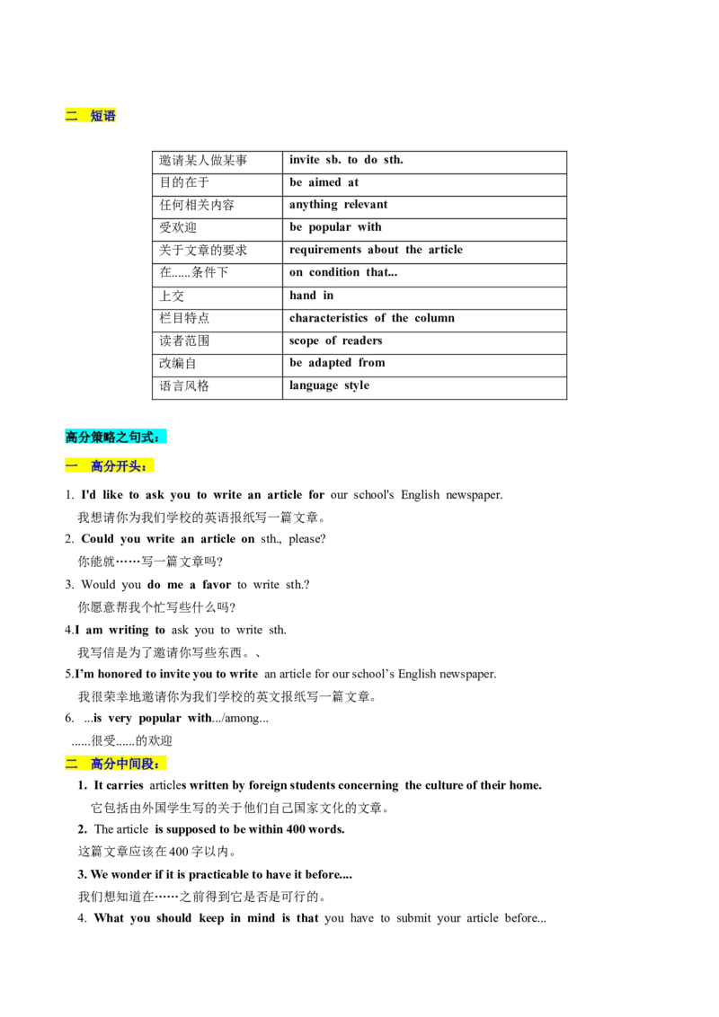 第29讲应用文写作之约稿信（讲义）-2024年高考英语一轮复习讲练测（新教材新高考）（解析版）_3.2025英语总复习_2024年新高考资料_1.2024一轮复习_第一-六部分