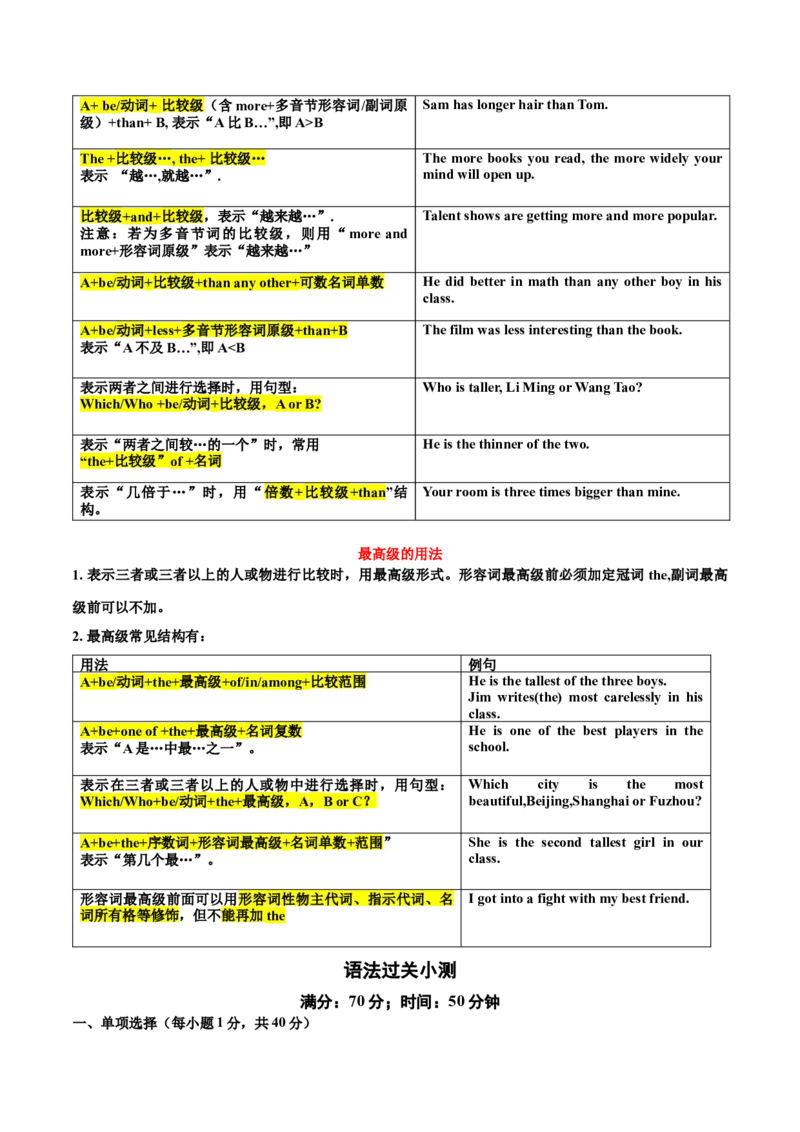 Unit4刷语法形容词和副词的比较级和最高级（重点语法提升练）（原卷版）（新教材人教版）_新人教八下资料包_00、更新资料3月16日_单元模块满分必刷题-U213_2026版