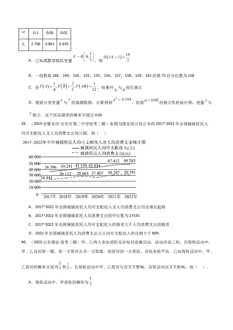 冲刺2024年高考&mdash;&mdash;专题三概率与统计多选题专练六十题（学生版）_2.2025数学总复习_2024年新高考资料_3.2024专项复习_满分冲刺2024年高考数学多选题分类必刷题（新高考专用）