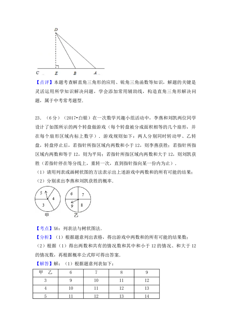 2017年甘肃省定西市、酒泉市、庆阳市、武威市、白银市、临夏州、陇南市、张掖市中考数学试卷（含解析版）_初中数学_九年级数学下册（人教版）_全国各地数学中考真题