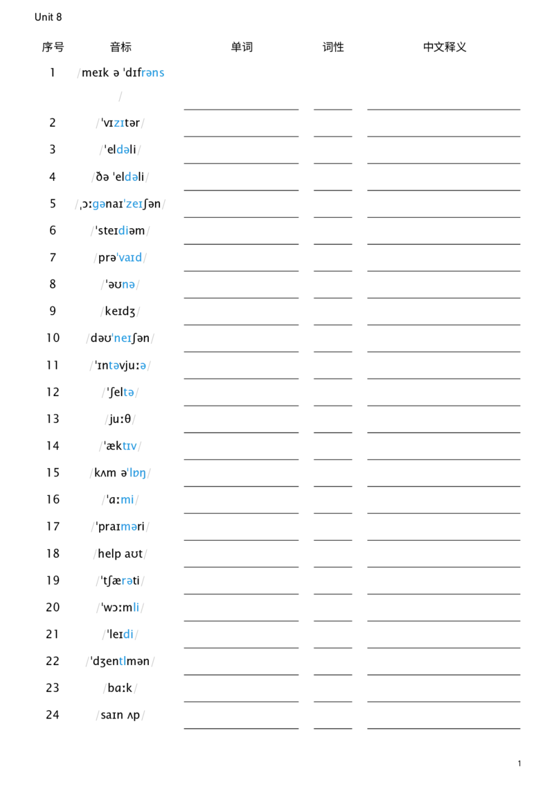 2026春人教版英语八下Unit8看音标默单词_新人教八下资料包_00、更新资料3月16日_单词专项_新课标资料（看这里面）_单词背诵默写8个表
