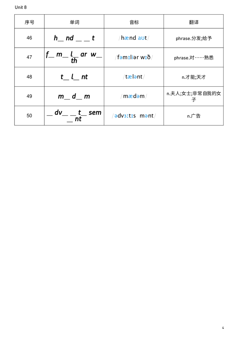 2026春人教版英语八下Unit8单词挖空_新人教八下资料包_00、更新资料3月16日_单词专项_新课标资料（看这里面）_单词背诵默写8个表