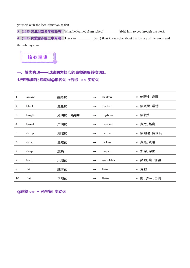 词汇知识专题04语法填空词形转换高频词汇（1）（讲义）（原卷版）_3.2025英语总复习_2025年新高考资料_二轮复习_2025年高考英语二轮复习课件ppt+讲义+练习_2.词汇