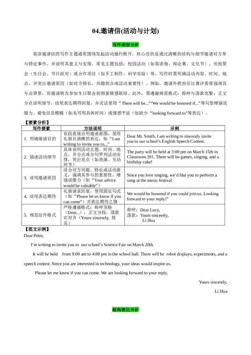 04.邀请信(活动与计划)(教师版)_新人教八下资料包_35赠送其它_八年级英语下册（人教版）_写作万能模板与题型通-U51_写作万能模板与题型通关