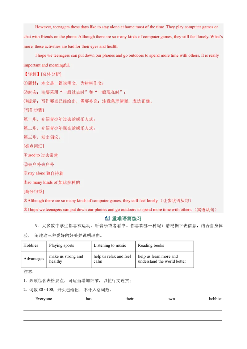 Unit1TimetoRelax书面表达10篇（单元话题：业余活动和兴趣爱好）（解析版）_新人教八下资料包_00、更新资料3月16日_单元重难点易错题精练-U216_2026版