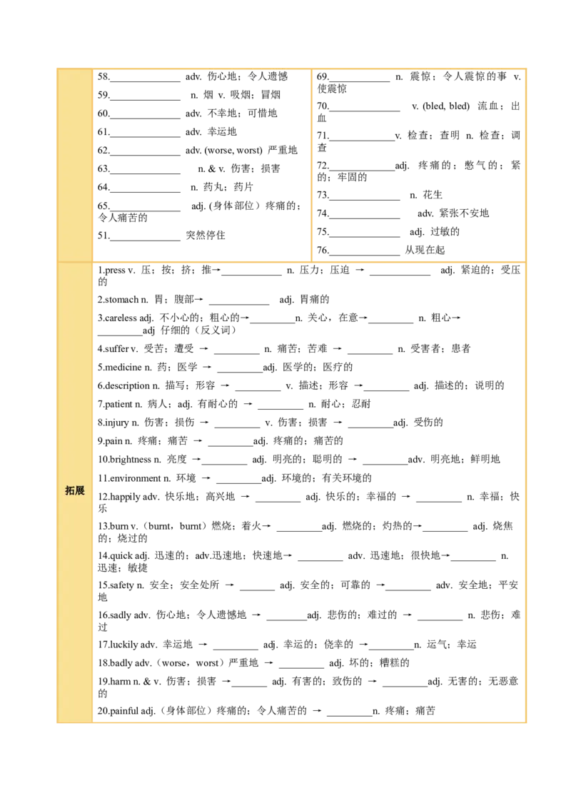 Unit2StayHealthy（知识清单）（原卷版）_新人教八下资料包_00、更新资料3月16日_知识总结(4)_新课标资料（看这里面）