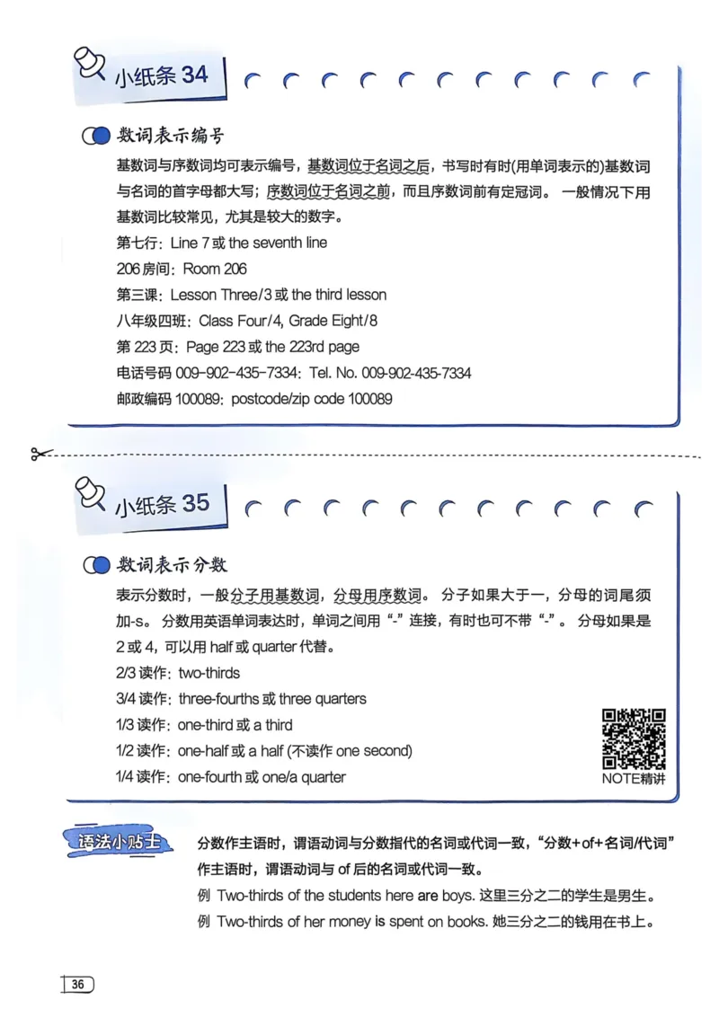 2026版初中《星火英语》中考语法120张小纸条（英语）语法册_新人教八下资料包_09小纸条合集_2025秋初中英语七八九年级《初中英语语法120张小纸条》含答案