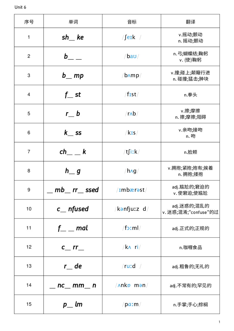 2026春人教版英语八下Unit6单词挖空_新人教八下资料包_00、更新资料3月16日_单词专项_新课标资料（看这里面）_单词背诵默写8个表