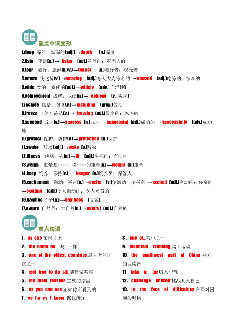 专题01Unit6-Unit10(重点单词变形、词组、句型）（考点清单）-（人教版）_新人教八下资料包_35赠送其它_八年级英语下册（人教版）_期末专项复习-U302_2025版