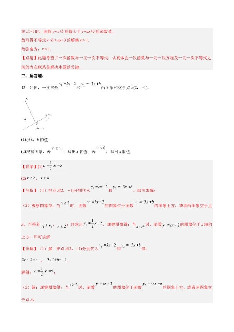 19.2.8一次函数与一元一次不等式（分层作业）-（人教版）（解析版）_初中数学_八年级数学下册（人教版）_分层作业