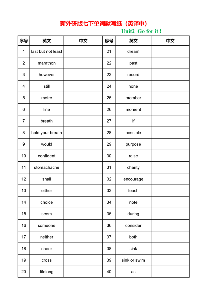 2025春七下新外研版英语单词英译中Unit2_七下外研版2026英语_2026春版本一_新外研英语7下_2025春外研七下：自学包_2025春外研七下：单词默写包PDF_外研七下单词默写分单元