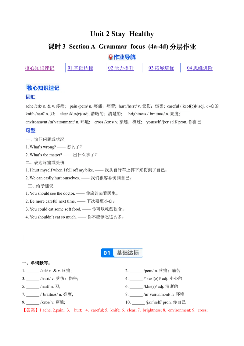 Unit2课时3SectionAGrammarfocus4a-4d（分层作业）（解析版）_新人教八下资料包_00、更新资料3月16日_分层作业(3)_新课标资料（看这里面）