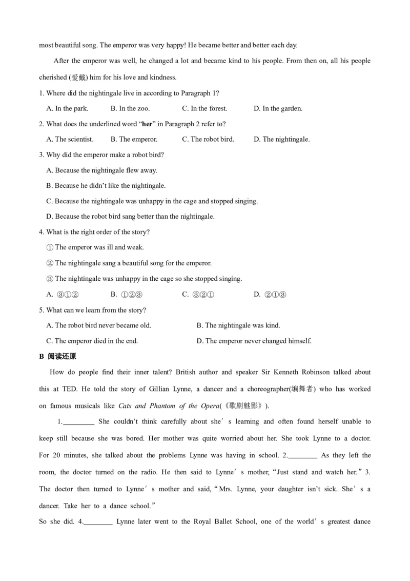 Unit6第5课时SectionB（2a-2e）（课时练习）（学生版）_新人教八下资料包_00、更新资料3月16日_大单元教学课件+教学设计-U44_Unit6Anoldmantriedtomovethemountains