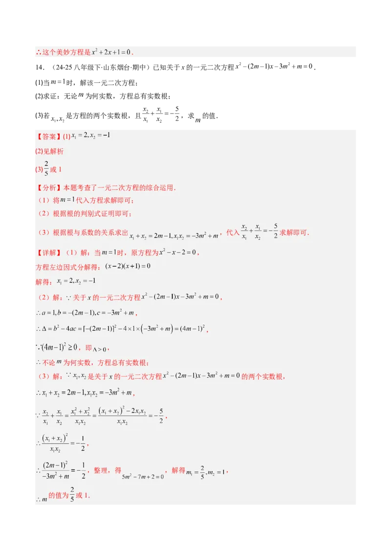 专题02一元二次方程中含参数问题（专项训练）（教师版）_初中数学_九年级数学上册（人教版）_知识点汇总-U105_2026版