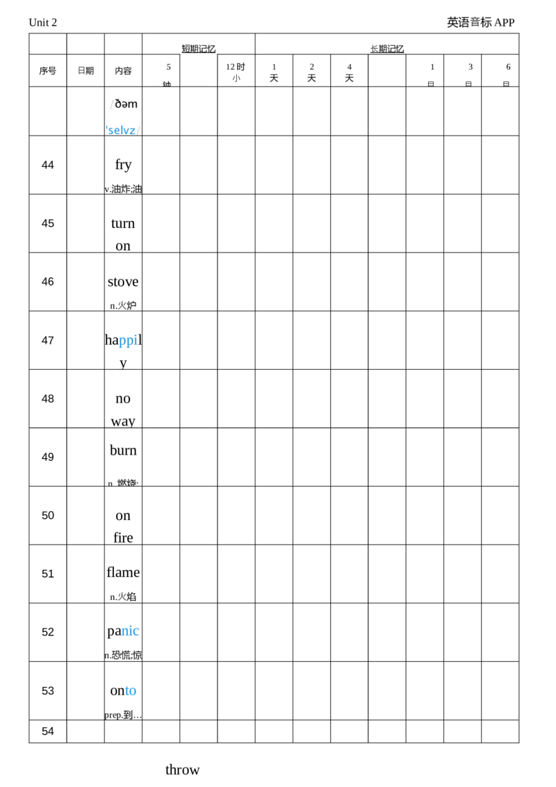 2026春人教版英语八下Unit2艾宾浩斯记忆_新人教八下资料包_04单词背诵默写8个表（全）