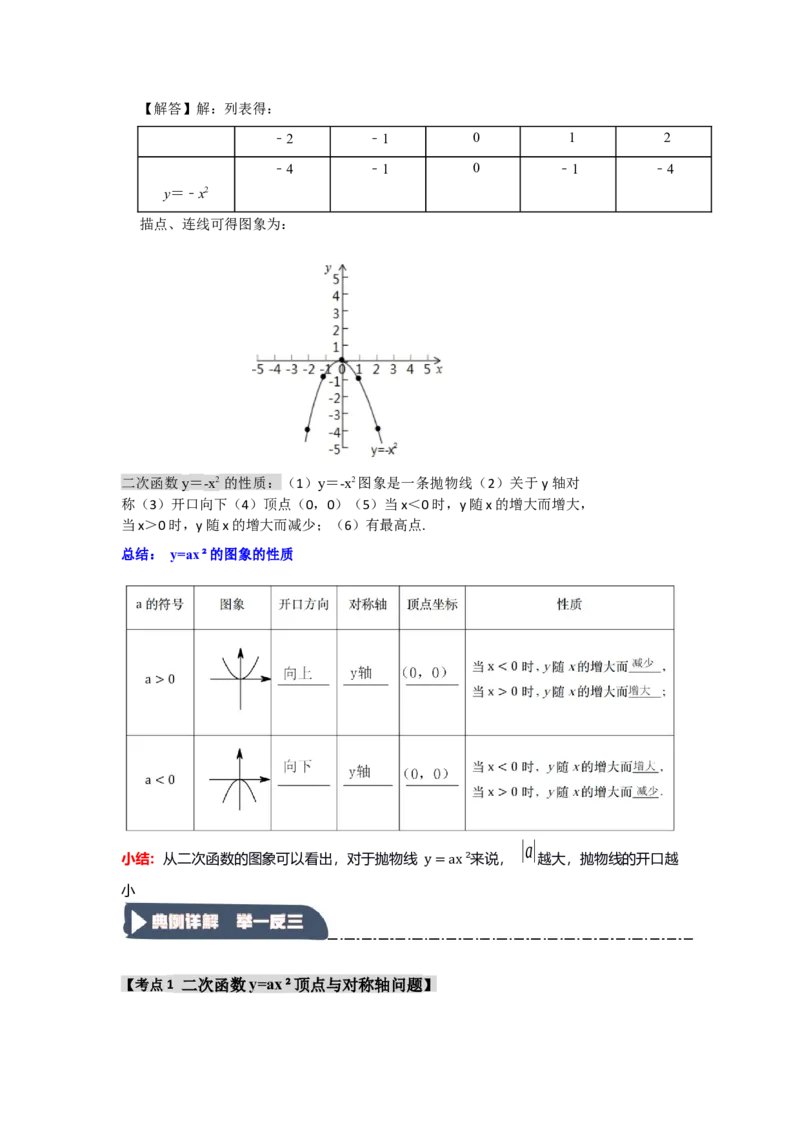 22.1.2.1二次函数y=ax&sup2;的图象和性质（知识解读+达标检测）（学生版）_初中数学_九年级数学上册（人教版）_知识解读与题型专练-V14_2025版