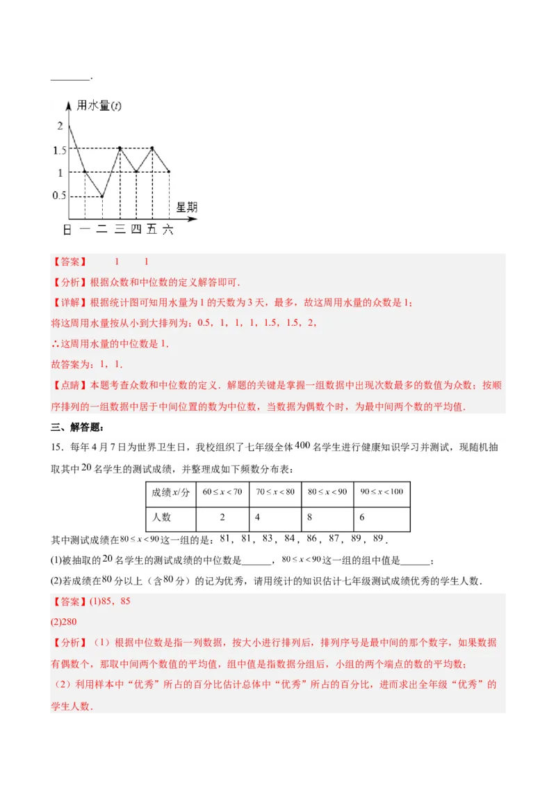 20.1.3中位数和众数（1）（分层作业）-（人教版）（解析版）_初中数学_八年级数学下册（人教版）_分层作业