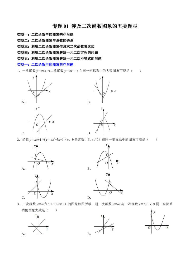 专题01涉及二次函数的图象的五种类型（学生版）_初中数学_九年级数学上册（人教版）_同步讲义-U18_2025版