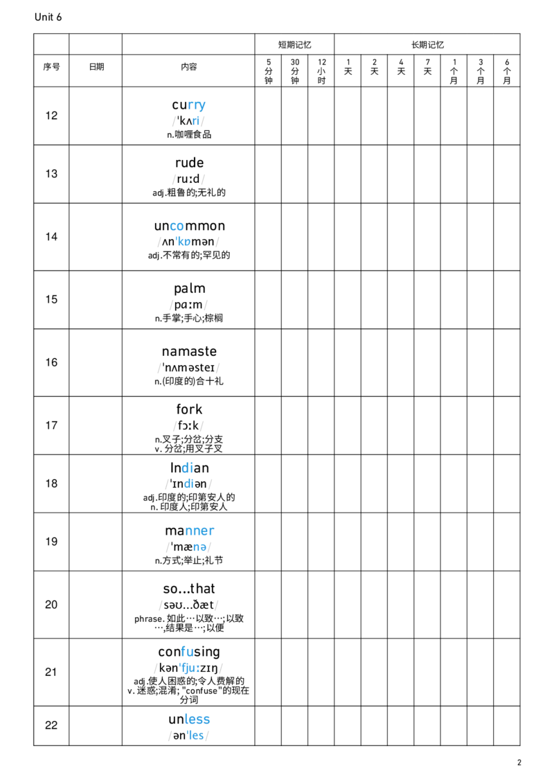 2026春人教版英语八下Unit6艾宾浩斯记忆_新人教八下资料包_00、更新资料3月16日_单词专项_新课标资料（看这里面）_单词背诵默写8个表
