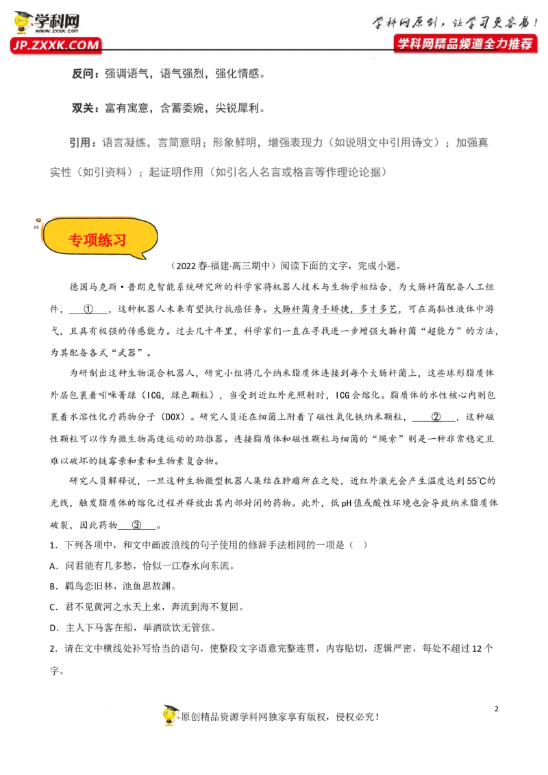 修辞手法应用（解析版）-2023年高考语文二轮复习重难点精讲精练（全国通用）_1.2025语文总复习_赠送：通用版（老高考）复习资料_二轮复习